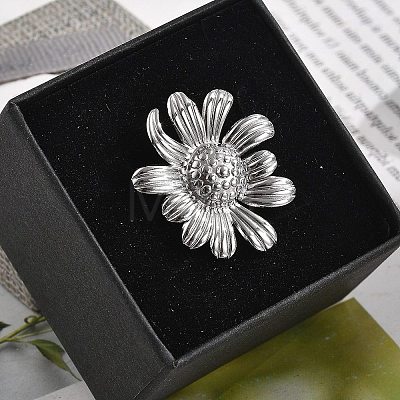 Flower 304 Stainless Steel Open Cuff Ring for Women RJEW-M049-04P-1