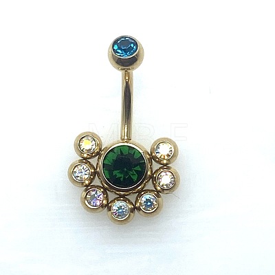 304 Stainless Steel Pave Colorful Cubic Zirconia Curved Barbell Belly Rings FS-WG9F3DF-06-1