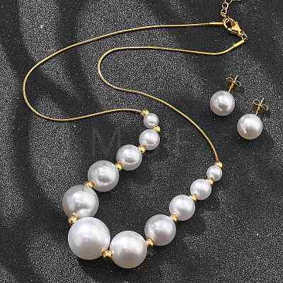 Round Plastic Imitation Pearl
Stud Earrings & Necklaces Sets SJEW-Q001-01G-1