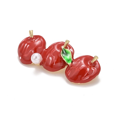 Christmas Apple Enamel Pin with Resin Pearl JEWB-A004-30G-1