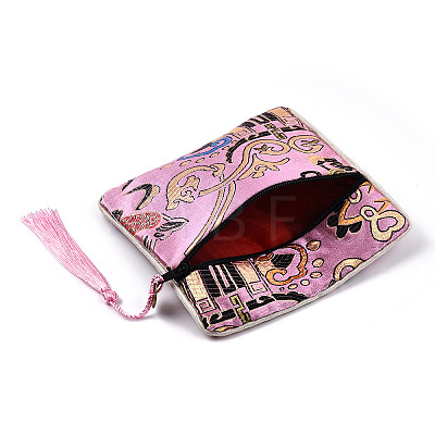 Chinese Brocade Tassel Zipper Jewelry Bag Gift Pouch ABAG-F005-11-1
