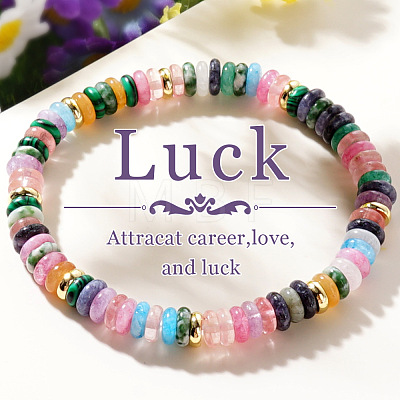 Natural Mixed Gemstone & Brass Beads Stretch Bracelets for Women RV1969-2-1