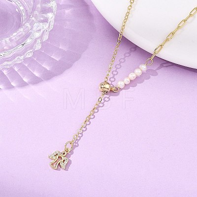 Adjustable Brass Cable Chain & Paperclip Chain Lariat Necklaces NJEW-JN06150-1