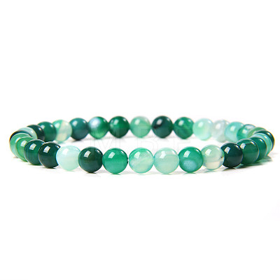 Natural Striped Agate/Banded Agate Round Beaded Stretch Bracelet SF8562-4-1