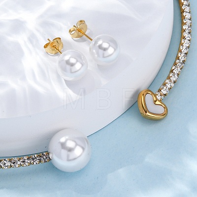 Round Plastic Imitation Pearl Stud Earrings & Rhinestone Cuff Choker Necklaces Sets SJEW-U003-11G-1