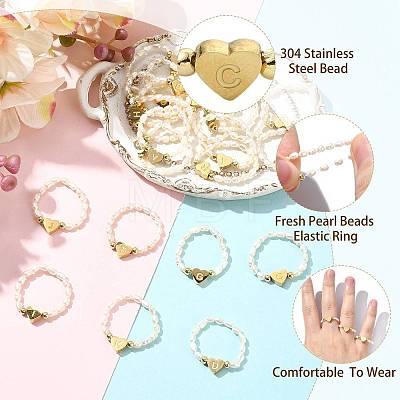 Natural Freshwater Pearl & 304 Stainless Steel Bead Finger Rings RJEW-FS00001-03-1