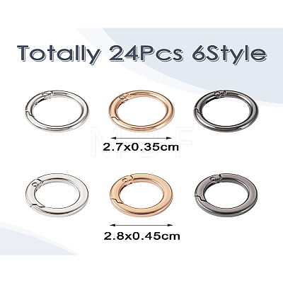 Beadthoven 24Pcs 6 Styles Zinc Alloy Spring Gate Rings FIND-BT0001-25-1
