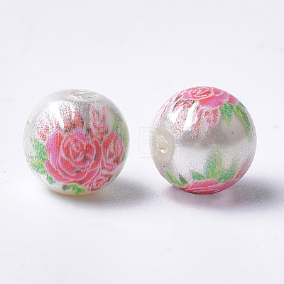 Printed & Spray Painted Imitation Pearl Glass Beads GLAA-S047-06A-10-1