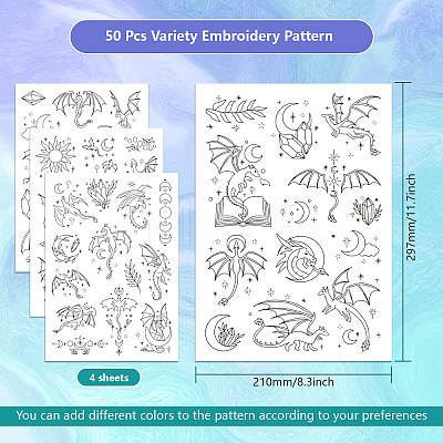 4 Sheets 11.6x8.2 Inch Stick and Stitch Embroidery Patterns DIY-WH0455-131-1