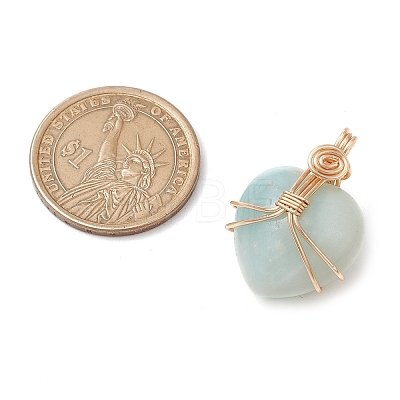 Natural Flower Amazonite Copper Wire Wrapped Pendants PALLOY-JF03309-01-1