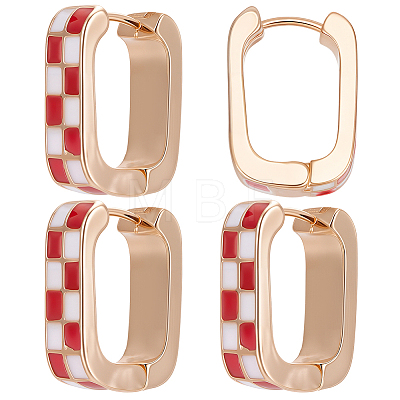 4 Pairs Rectangle with Tartan Pattern Alloy Enamel Hoop Earrings EJEW-SC0002-26B-1
