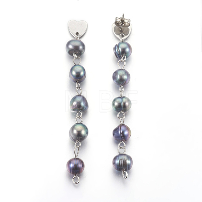 Natural Freshwater Pearl Beads Ear Studs EJEW-JE02892-02-1