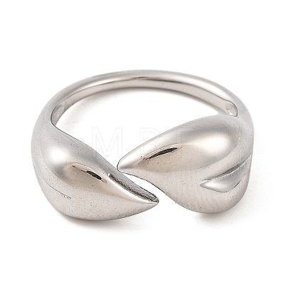 Non-Tarnish 304 Stainless Steel Leaf Open Cuff Rings for Women RJEW-G319-02P-1