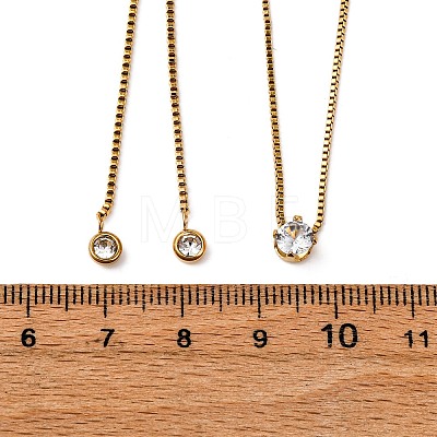 304 Stainless Steel Crystal Rhinestone Flat Round Box Chain Double Layer Slider Lariat Necklaces NJEW-K291-01G-1