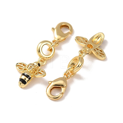 Bees Brass Micro Pave Cubic Zirconia and Enamel Pendant Decorations KK-T083-01J-G-1