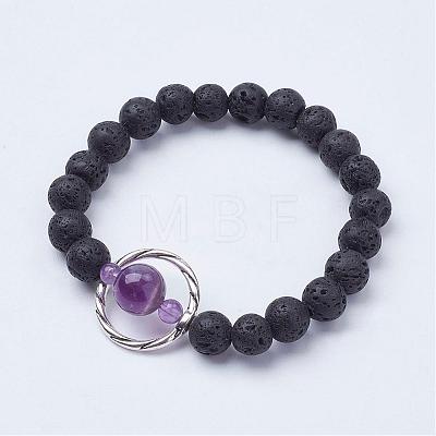 Natural Lava Rock Beads Stretch Bracelets BJEW-JB02838-1