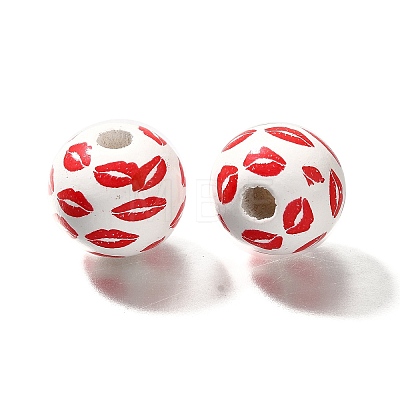 Valentine's Day Element Printed Wood Beads WOOD-R002-01-37-1