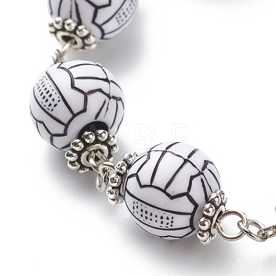 Sport Ball Theme Acrylic Round Beaded Bracelet BJEW-JB08660-01-1