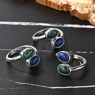 Natural Malachite & Lapis Lazuli Finger Rings RJEW-A068-02P-01-1