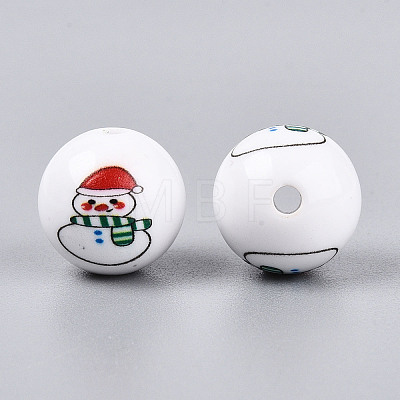 Christmas Printed Opaque Acrylic Round Beads OACR-T029-08D-1
