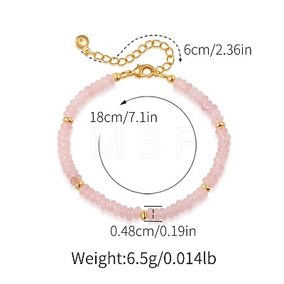 Handmade Natural Rose Quartz Rondelle Beaded Bracelets with 304 Stainless Steel End Chains XL9343-5-1