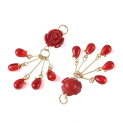 Synthetic Coral & Glass Beaded Pendants PALLOY-JF05966-1
