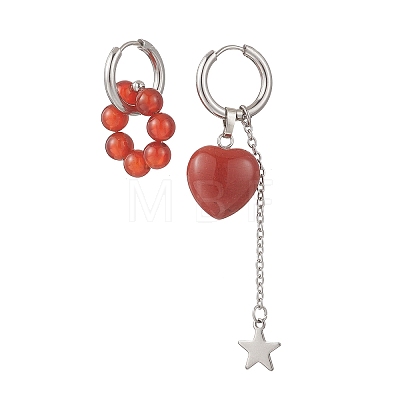 4 Pairs Valentine's Day Heart 304 Stainless Steel Hoop Earrings EJEW-TA00799-1