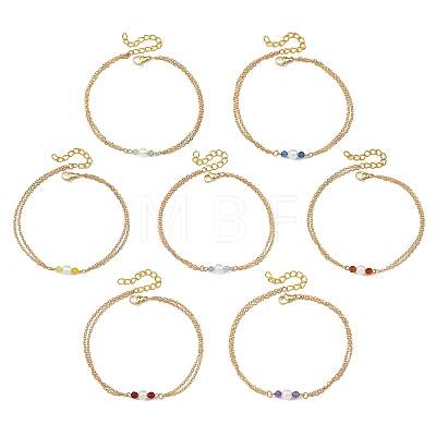 White Round Shell Pearl & Natural Mixed Stone Beads Anklets AJEW-AN00835-1