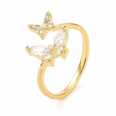 Clear Cubic Zirconia Butterfly Open Cuff Ring RJEW-B028-26G-1