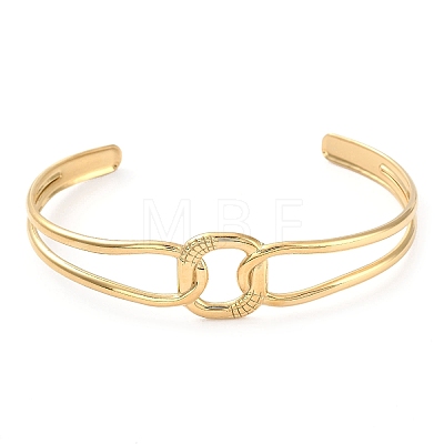 304 Stainless Steel Hollow Rectangle Cuff Bangle for Women BJEW-D061-03G-1