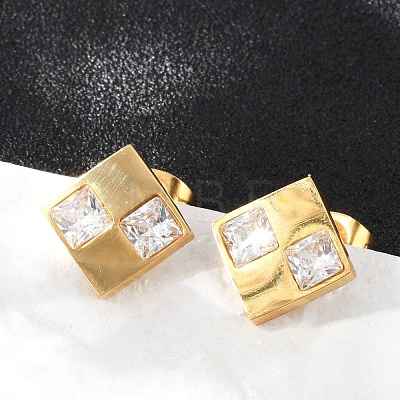 304 Stainless Steel Micro Pave Clear Cubic Zirconia Stud Earrings EJEW-Z089-25G-1