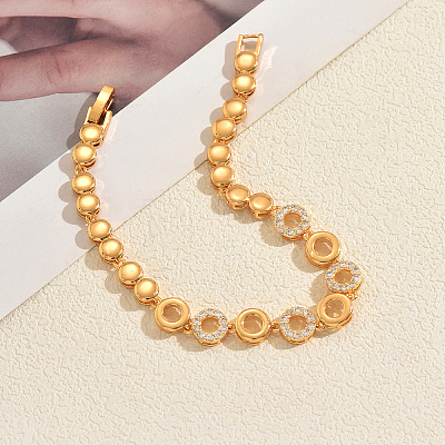 Brass Micro Pave Clear Cubic Zirconia Link Chain Bracelets for Women PP8141-5-1