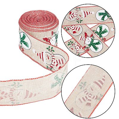 Printed Polyester Imitation Linen Wrapping Ribbon OCOR-WH0077-53-1