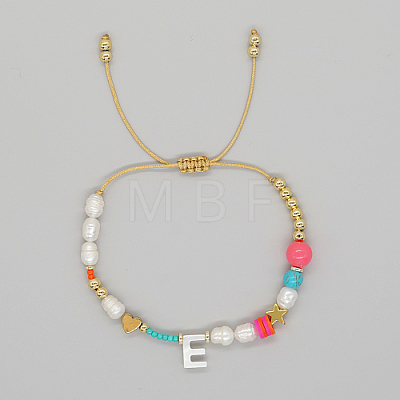 Initial Letter Natural Pearl Braided Bead Bracelet LO8834-05-1