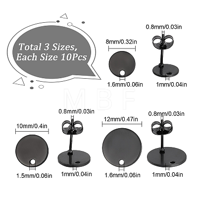 30Pcs 3 Size 304 Stainless Steel Stud Earring Findings STAS-SC0004-32-1