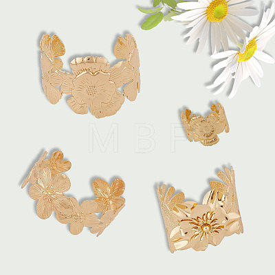 3 Styles Alloy Flower Cuff Bangles & Ring Sets for Women SJEW-CY0001-01-1