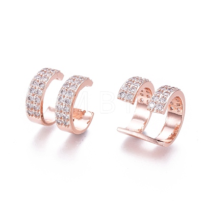 Brass Micro Pave Clear Cubic Zirconia Cuff Earrings EJEW-I249-07RG-1