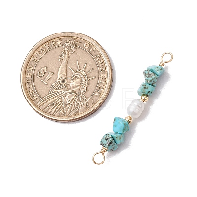Dyed Natural Howlite Chip & Natural Cultured Freshwater Pearl Rice Beaded Connector Charms PALLOY-JF03707-07-1