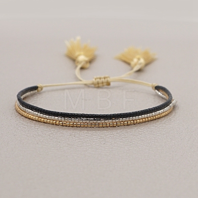 Miyuki Seed Braided Bead Bracelet with Double Tassel BJEW-P269-46C-1
