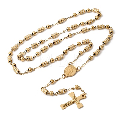 304 Stainless Steel Rosary Bead Necklaces Cross Virgin Pendant Necklaces NJEW-P348-01G-1