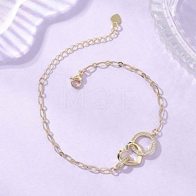 Brass Micro Pave Clear Cubic Zirconia Ring & Heart Link Bracelets BJEW-JB13158-1