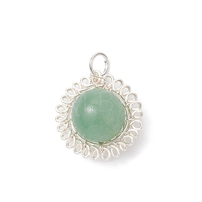 Copper Wire Wrapped Natural Amethyst & Green Aventurine & Rose Quartz & Lapis Lazuli & Carnelian Round Pendants PALLOY-JF04687-02-1