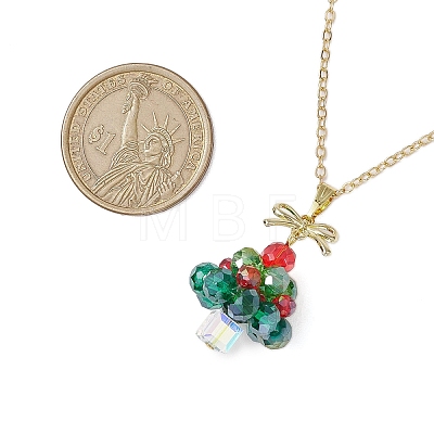 Christmas Tree Glass Beaded Pendant Necklaces X1-NJEW-TA00174-1