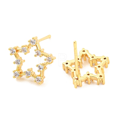 Rack Plating Brass Cubic Zirconia Star Stud Earrings EJEW-K245-46G-1