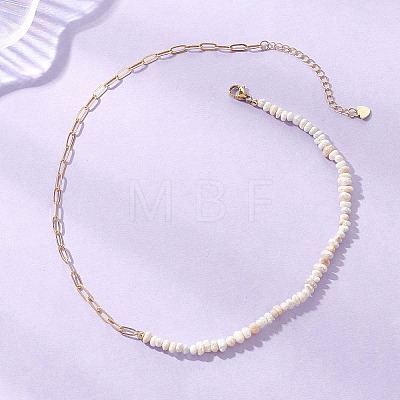 Brass Paperclip Chain with Natural Cultured Freshwater PearPotato Beaded Necklaces NJEW-JN05945-1