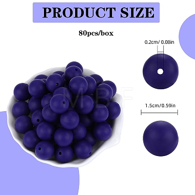 80Pcs Round Silicone Focal Beads SIL-SZ0001-24-02-1