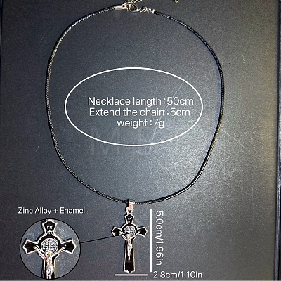 Vintage Religion Alloy Enamel Black Saint Benedict Medal Crucifix Cross Pendant Necklaces for Men Women ZV6035-1
