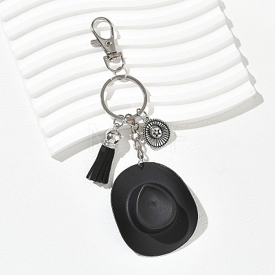 Plastic & Alloy & Faux Suede Tassel Pendant Keychains KEYC-YW00304-03-1