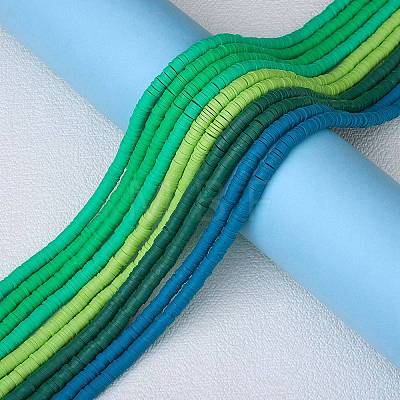 10 Strands 5 Colors Flat Round Handmade Polymer Clay Beads CLAY-SZ0002-02B-1