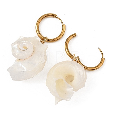 Natural Sea Shell Dangle Hoop Earrings EJEW-JE07355-1